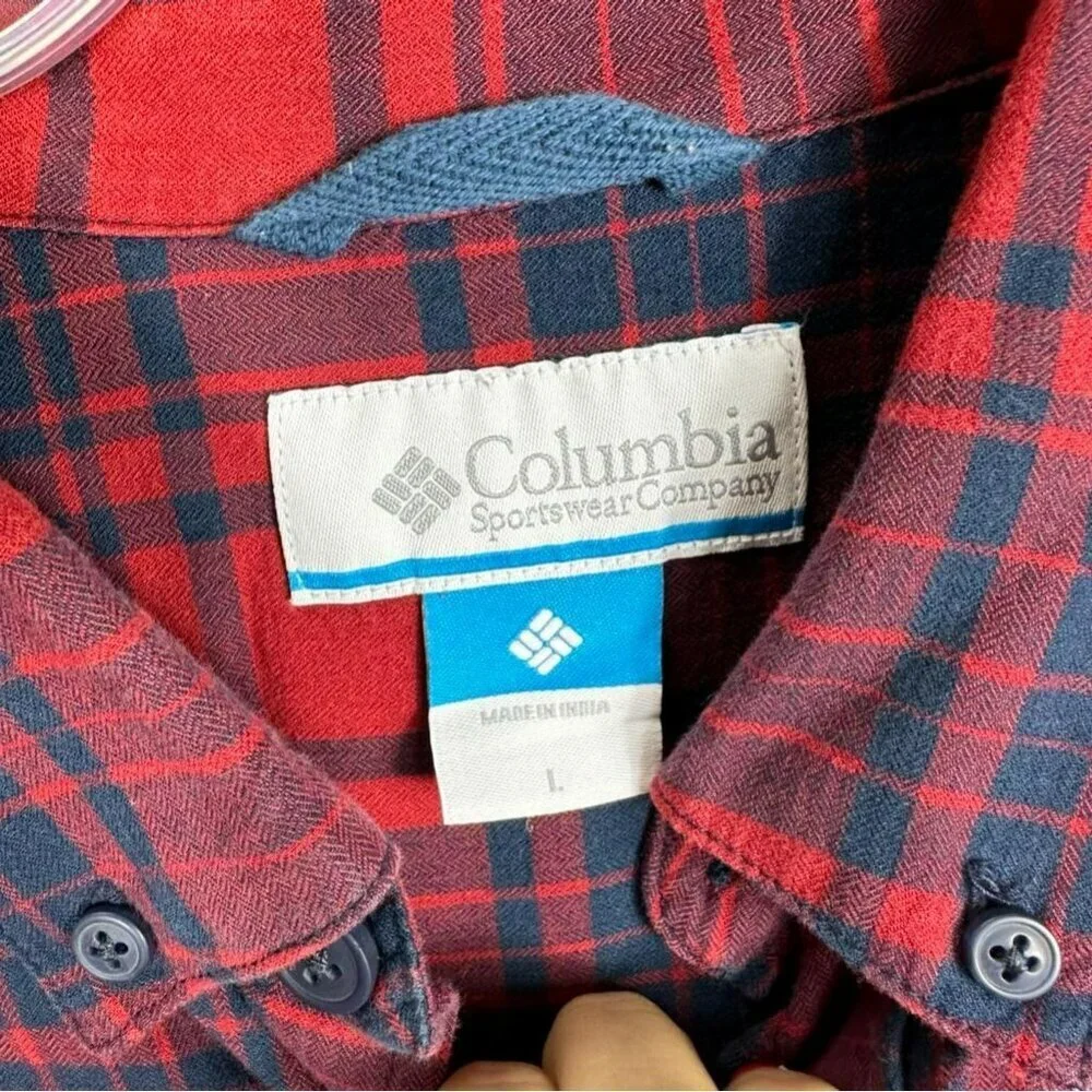 Columbia Casual Button-Down Men's Long Sleeve Blue‎ & Red Plaid Shirt Size Large - Picture 4 of 9
